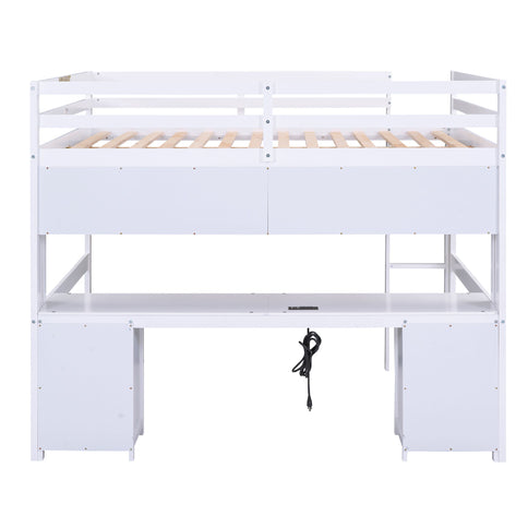 Loft Bed With Desk, Cabinets, Drawers, Charging Station And Bedside Tray