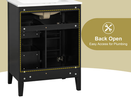 Bathroom Vanity With Sink, 3 Drawers & Cabinet With 2 Tier Door Storage Rack, Soft Close Doors & Drawers