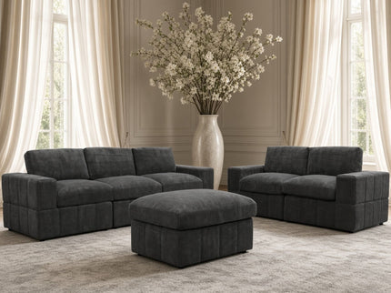 Oversized Modular Sectional Sofa Set With Loveseat & Ottoman, 6 Piece Living Room Furniture - Dark Gray