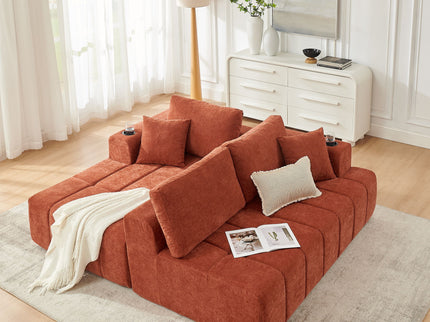 L - Shaped Sectional Sofa With Cup Holders & Side Pockets