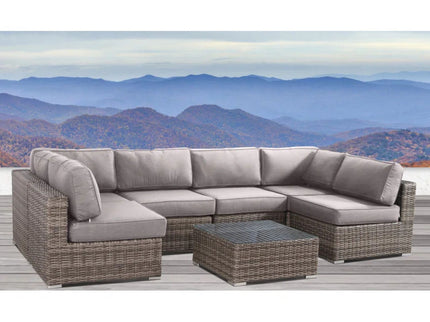 6 Person Wicker Seating Group With Premium Cushions - Gray Mix