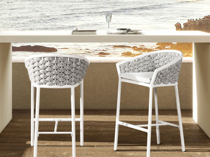 Rowan - Rope Barrel Low Back Patio Counter Stool (Set of 2) - Optic White
