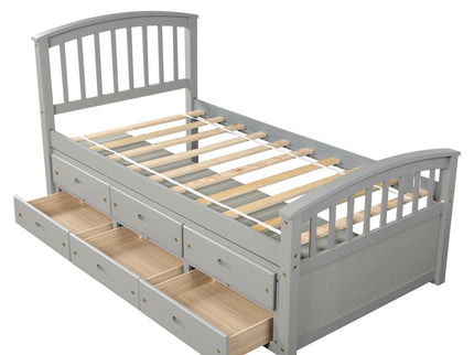 Platform Storage Bed Solid Wood Bed With 6 Drawers