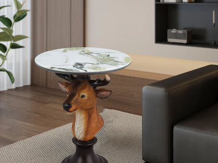 Deer Head Accent Table, Animal Statue For Living Room - Brown