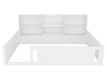 Platform Floor Bed With Guardrail Fence And Side Storage Shelves