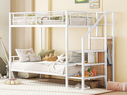 Bunk Bed With Lateral Storage Ladder And Wardrobe