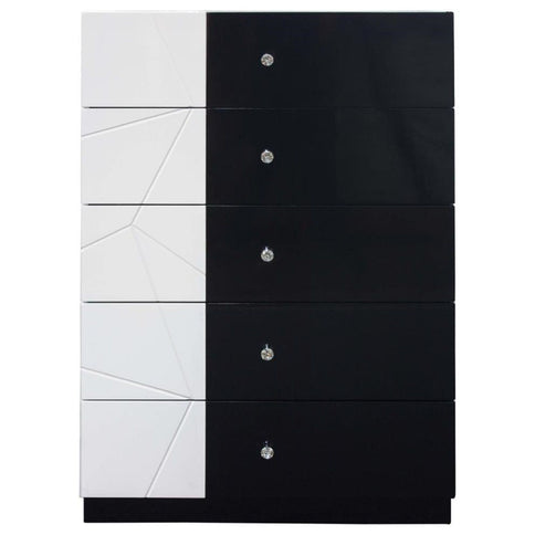 5 Drawer Chest Storage Unit, Clothes Organizer, Geometric Pattern - White / Black
