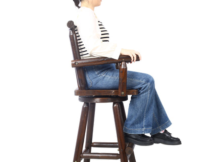 Rustic Bar Stool, Fir Wood Construction, Wide Armrest