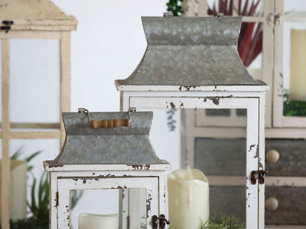 Wooden Candle Lantern Decorative, Hurricane Lantern Holder Decor For Indoor Outdoor, Home Garden Wedding - White