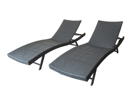 Wicker Chaise With Adjustable Reclining Seats (Set of 2) - Gray