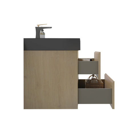 Alice - Natural Oak Bathroom Vanity With Sink, Large Storage Wall Mounted Floating Bathroom Vanity For Modern Bathroom, One-Piece Sink Basin Without Drain
