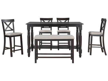 Counter Height Dining Set With Shelf, 4 Chairs And Bench