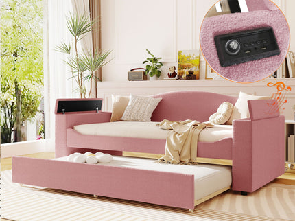 Upholstered Daybed With Storage Armrests, Trundle And Latest Integrated tooth Audio System