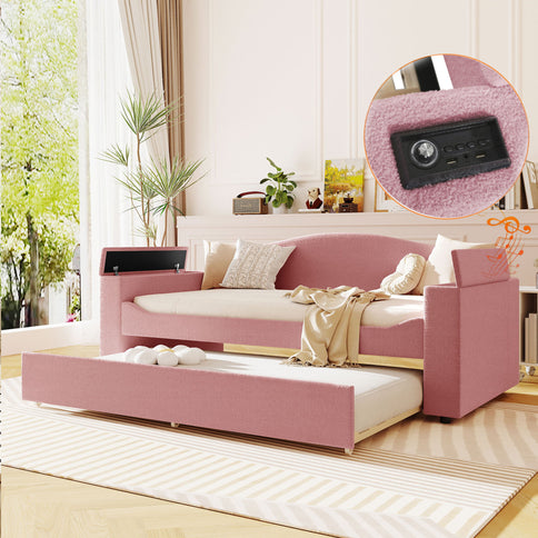 Upholstered Daybed With Storage Armrests, Trundle And Latest Integrated tooth Audio System