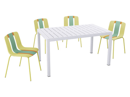 4 Piece Set Of Modern Striped Color- Blocking Single Chairs With Long Table