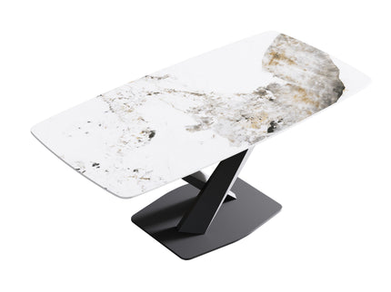 Modern Artificial Stone Pandora White Curved Metal Leg Dining Table, Can Accommodate 6-8 People - Antique White