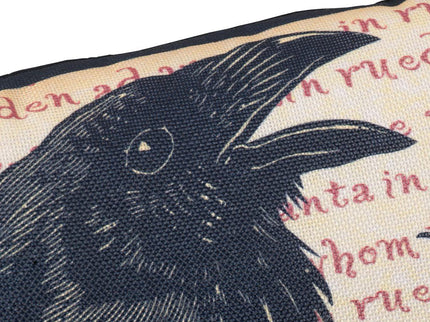 Crow Happy Halloween Pillow - Beige / Black