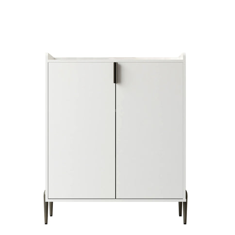 2 Door Wine Bar Cabinet With Adjustable Shelf, Soft-Closing Hinges, And High Feet - White