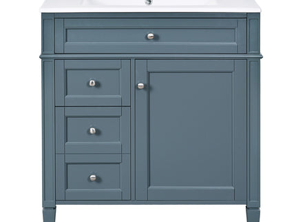 Bathroom Vanity With Top Sink, Storage Cabinet With 2 Drawers And Tip Out Drawer, Rectangular Design - Blue