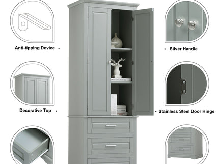 Tall Storage Cabinet With 3 Drawers For Bathroom