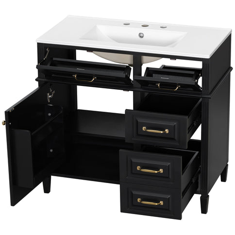 Modern Bathroom Vanity With Sink Top, Flip Drawer Design