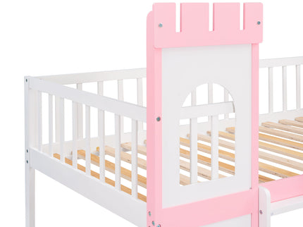 Twin Over Twin Castle Bunk Bed With Ladder - Pink