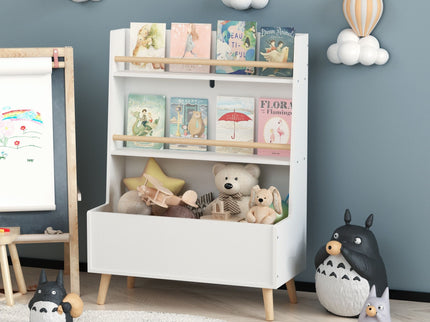 Bookshelf , Book Organizer With Toy Storage - White