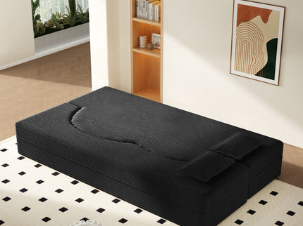 Modern Floor Sofa With 2 Pillows, Convertible Twin Size Folding Mattress For Living Room