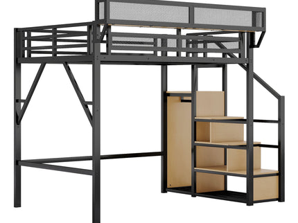 Loft Bed With Stairs, Storage Shelves, Wardrobe