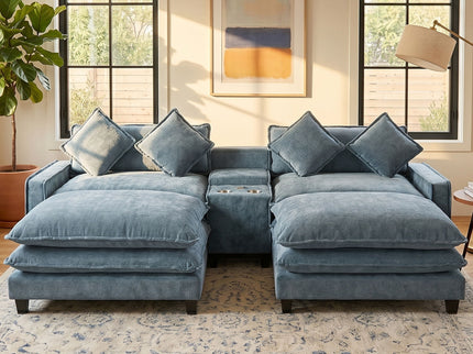 Modern Sectional Sofa With Removable Ottomans, USB Ports