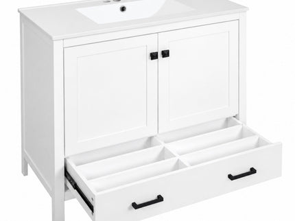 Bathroom Vanity With Sink, Soft Close Doors, Double Shelves & Divided Drawer