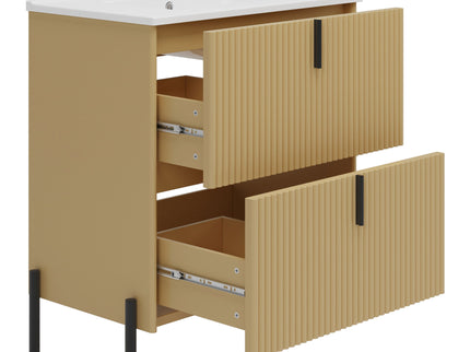 Fluted Bathroom Vanity With Ceramic Sink, Freestanding Design