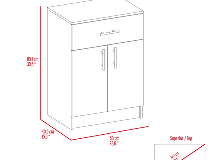 Pantry Organizer Cabinet One Drawer, Two Interior Shelves, Two Doors - White / Light Oak