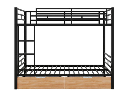 Full Size Convertible Bunk Bed With 2 Drawers Durable - Black