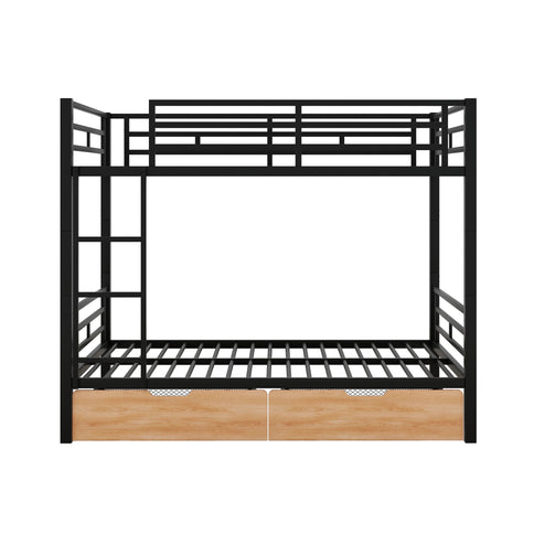 Full Size Convertible Bunk Bed With 2 Drawers Durable - Black