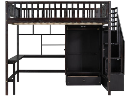 Loft Bed With Bookshelf, Drawers, Desk, And Wardrobe