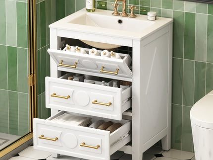 Bathroom Vanity With Sink, Free Standing Single Set, 3 Drawer Storage Cabinet