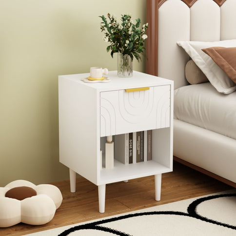 Nightstand With 1 Drawer And Open Shelf - White