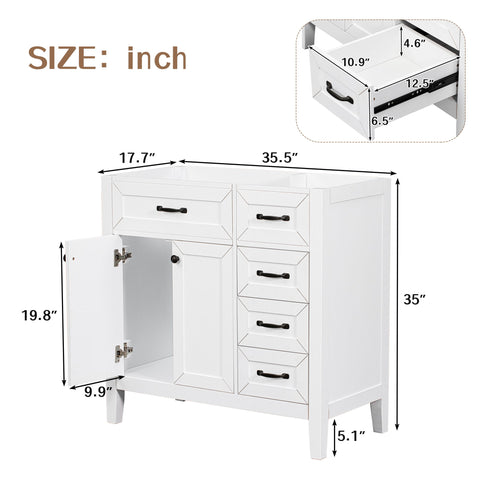 Modern Bathroom Vanity Base Only, 2 Doors And 3 Drawers