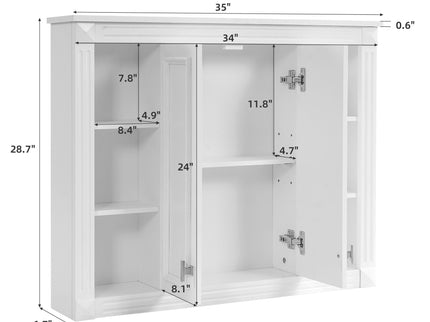 Wall-Mounted Medicine Cabinet With Adjustable Shelf, Soft-Closing Hinges - White