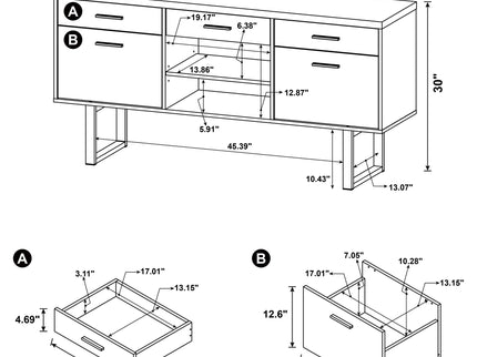 5 Drawer Credenza With Open Shelving - Cappuccino
