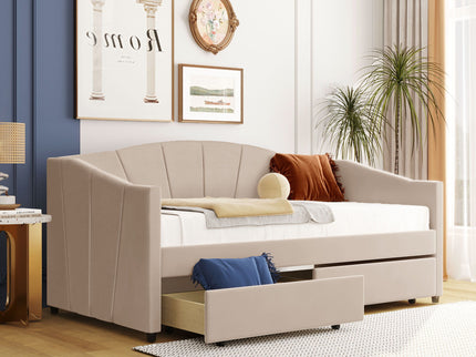 Upholstered Daybed With Two Drawers And Wood Slat