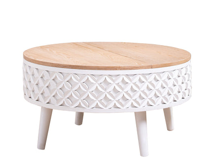 Round Coffee Table With Storage - White / Light Oak