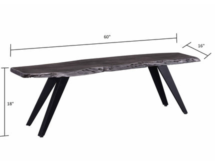 Modern Acacia Wood Dining Bench, Live Edge Design Accent Bench With Iron Legs - Black / Gray