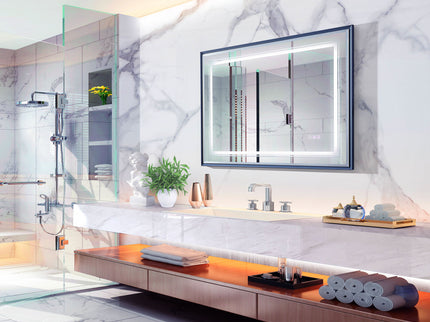 LED Bathroom Beveled Mirror, 3000 - 6000K Gradient Front And Backlit LED Mirror For Bathroom, 3 Colors Dimmable, Ip54 Enhanced Anti Fog