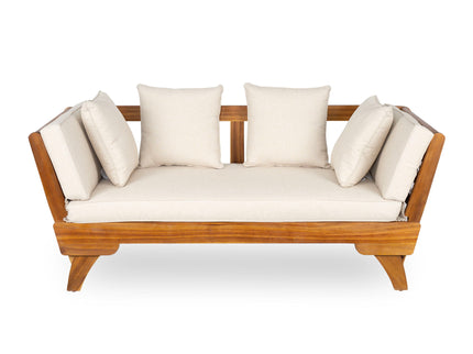 Outdoor Patio Daybed Sofa, 3 Seat Sofa With Foldable Arm 4 Back Pillows