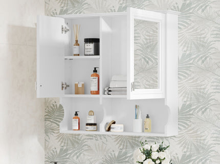 Wall Mounted Mirror Medicine Cabinet, Bathroom Storage With Doors And Open Shelves