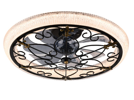 20" Caged Ceiling Fan With Remote Control And Crystal Sand Lampshade - Matte Black