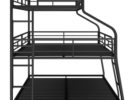 Twin Long / Full Long / Queen Triple Bunk Bed With Long And Short Ladder And Full-Length Guardrails - Black