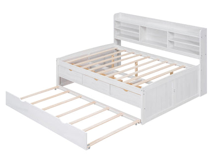 Captain Bed With Built In Bookshelves, 3 Storage Drawers, And Trundle
